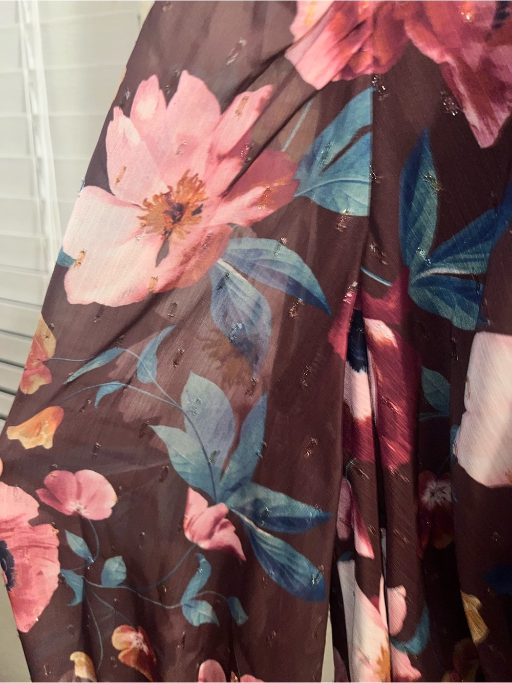 Eliza J Brown Floral Wrap Midi Dress with Pink & Blue Blooms - Picture 9 of 13